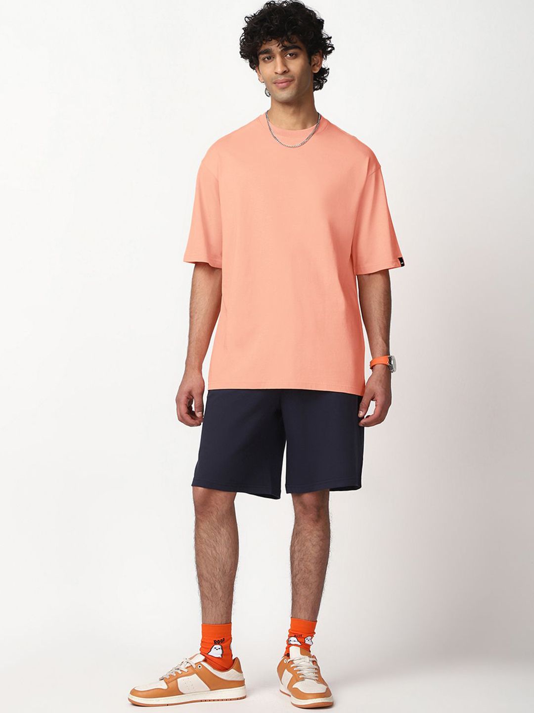 Bewakoof Men Solid Round Neck Cotton Oversized T-shirt