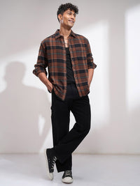 HIGHLANDER Men Relaxed Fit Spread Collar Tartan Checked Cotton Casual Shacket