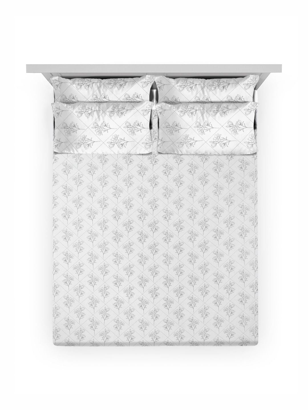 Myntra Elegant Homes White & Grey Floral 400 TC Bedsheet with 2 Pillow Covers