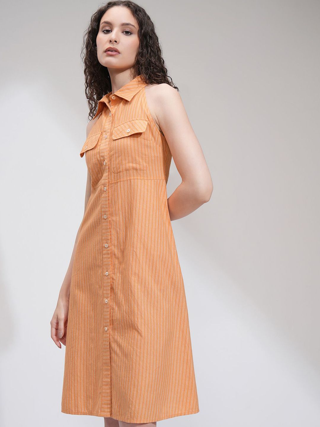 Tokyo Talkies Women Striped Sleeveless Shirt Dress