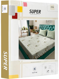KLOTTHE Set Cadar King 400 TC Bunga Bercetak Bunga Hijau & Kuning 2.5 m x 2.25 m