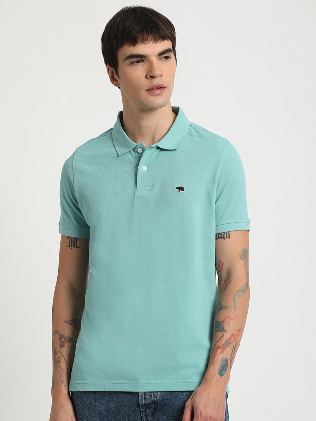 THE BEAR HOUSE Polo Collar Slim Fit Pure Cotton T-shirt