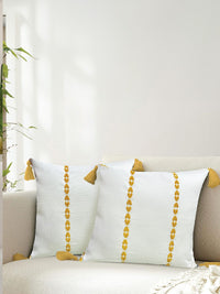 URBAN SPACE Yellow & White 2 Pieces Embroidered Pure Cotton Square Cushion Covers