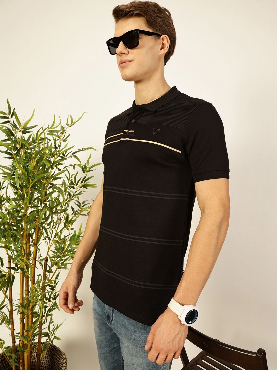 Thomas Scott Men Striped Polo Collar Cotton T-shirt