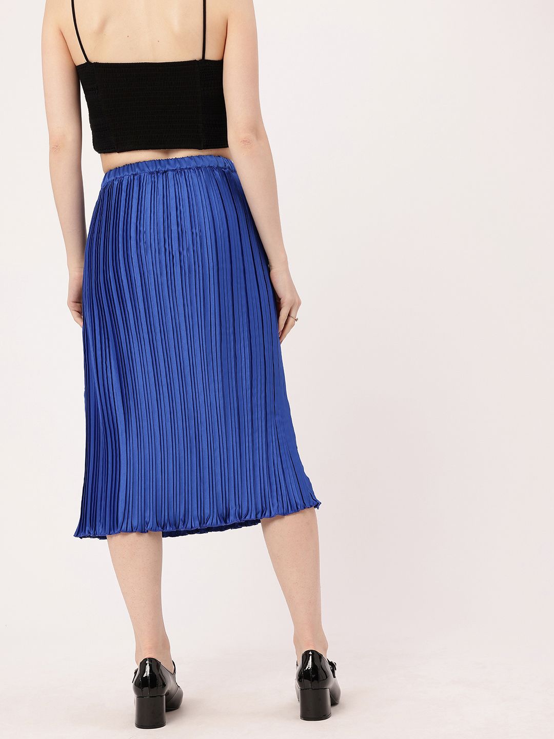 DressBerry Effortless Elegance Accordion Pleated Satin Finish A-Line Midi Skirts