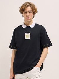 THE BEAR HOUSE Men Oversized Fit Typography Back Printed Pure Cotton T-shirt