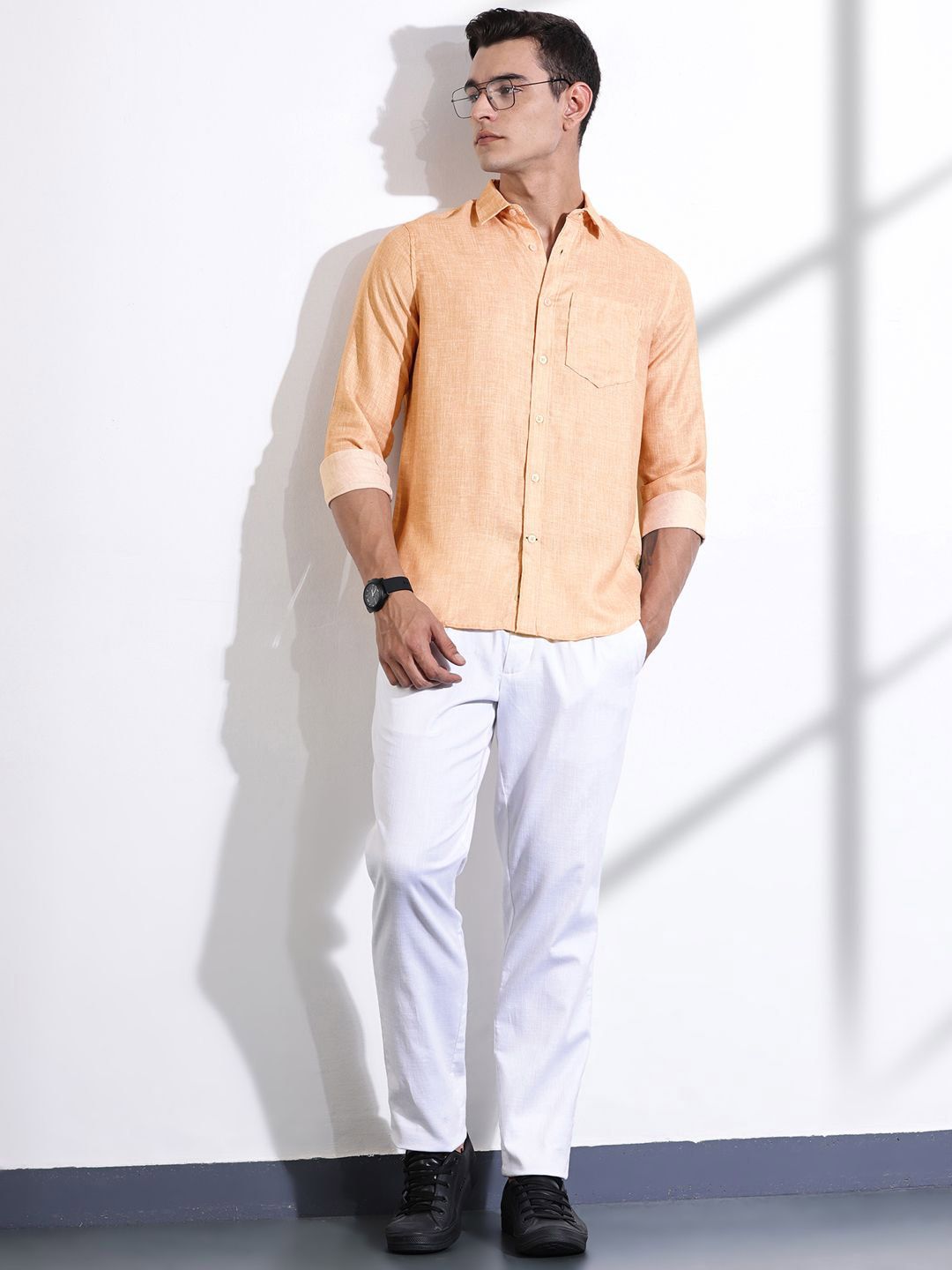 Thomas Scott Men Classic Slim Fit Opaque Casual Shirt