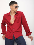 VASTRADO Men Classic Spread Collar Textured Slim Fit Casual Shirt