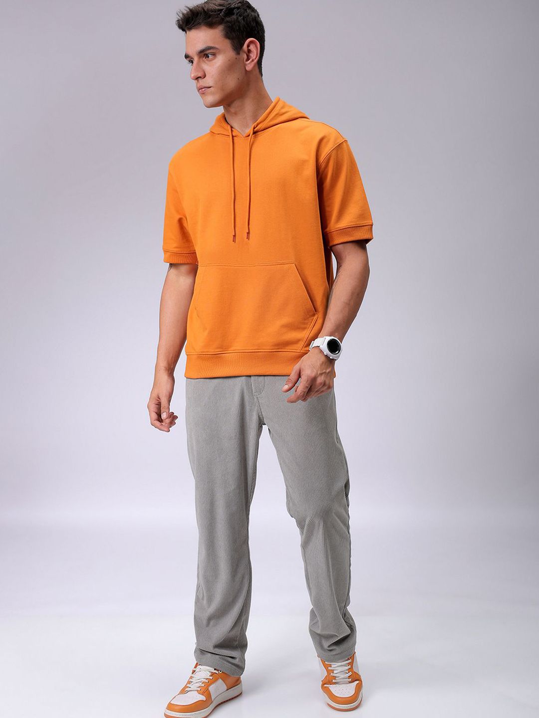The Indian Garage Co Men Solid Short Sleeves Hooded Sweatshirt