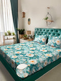 Myntra Elegant Homes Turquoise Blue Floral 300 TC Cadar Katil King dengan 2 Sarung Bantal