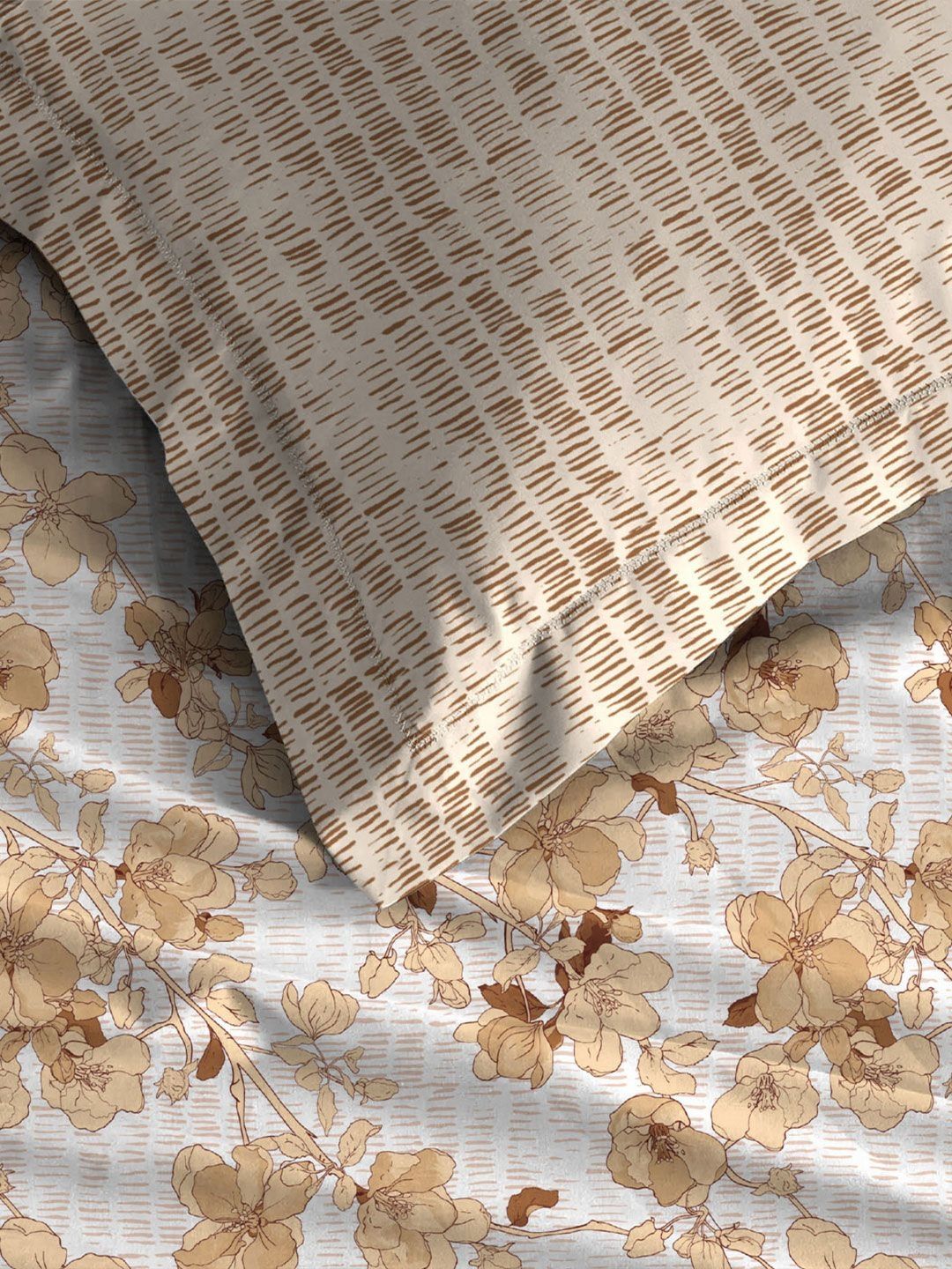 MYTRIDENT Celebration Off White Printed Pure Cotton 144 TC Queen Bedsheet Set 2.28 m x 2.54 m