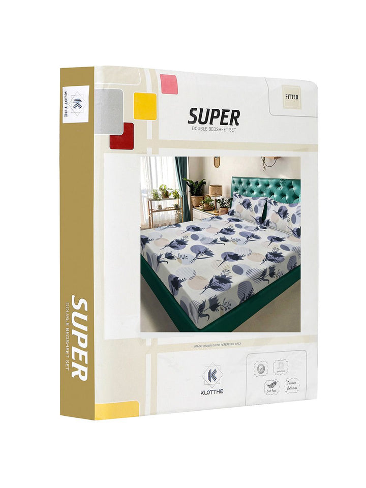 KLOTTHE Blue Floral Printed Dilengkapi 300 TC Double King Fine Bedsheet Dengan 2 Sarung Bantal