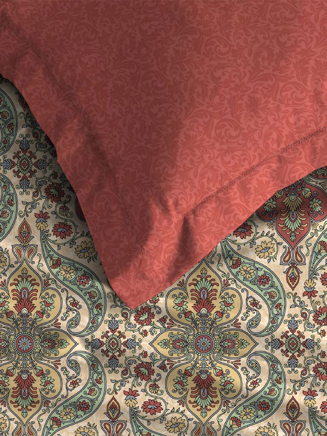 TRIDENT Feza Beige Celebration Flat 144TC Queen Pure Cotton Bedsheet Set