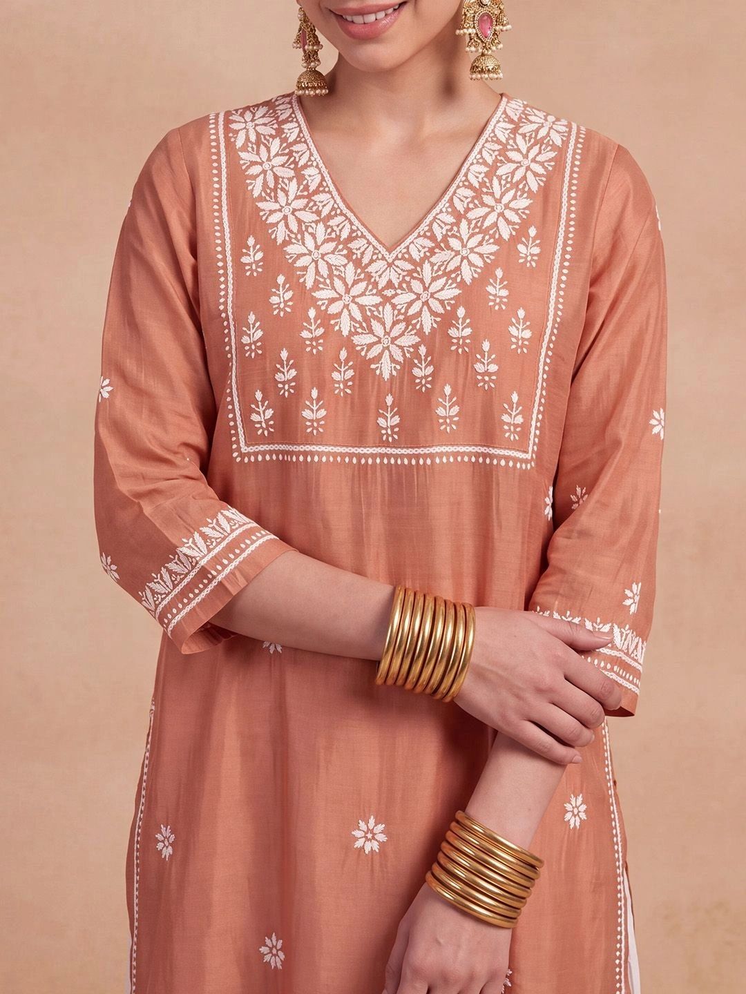 Rumah Wanita Chikankari Sulam Kurta Sutera Chanderi Chikankari