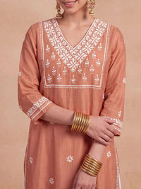 Rumah Wanita Chikankari Sulam Kurta Sutera Chanderi Chikankari
