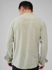 VASTRADO Men Classic Band Collar Horizontal Striped Cotton Casual Shirt