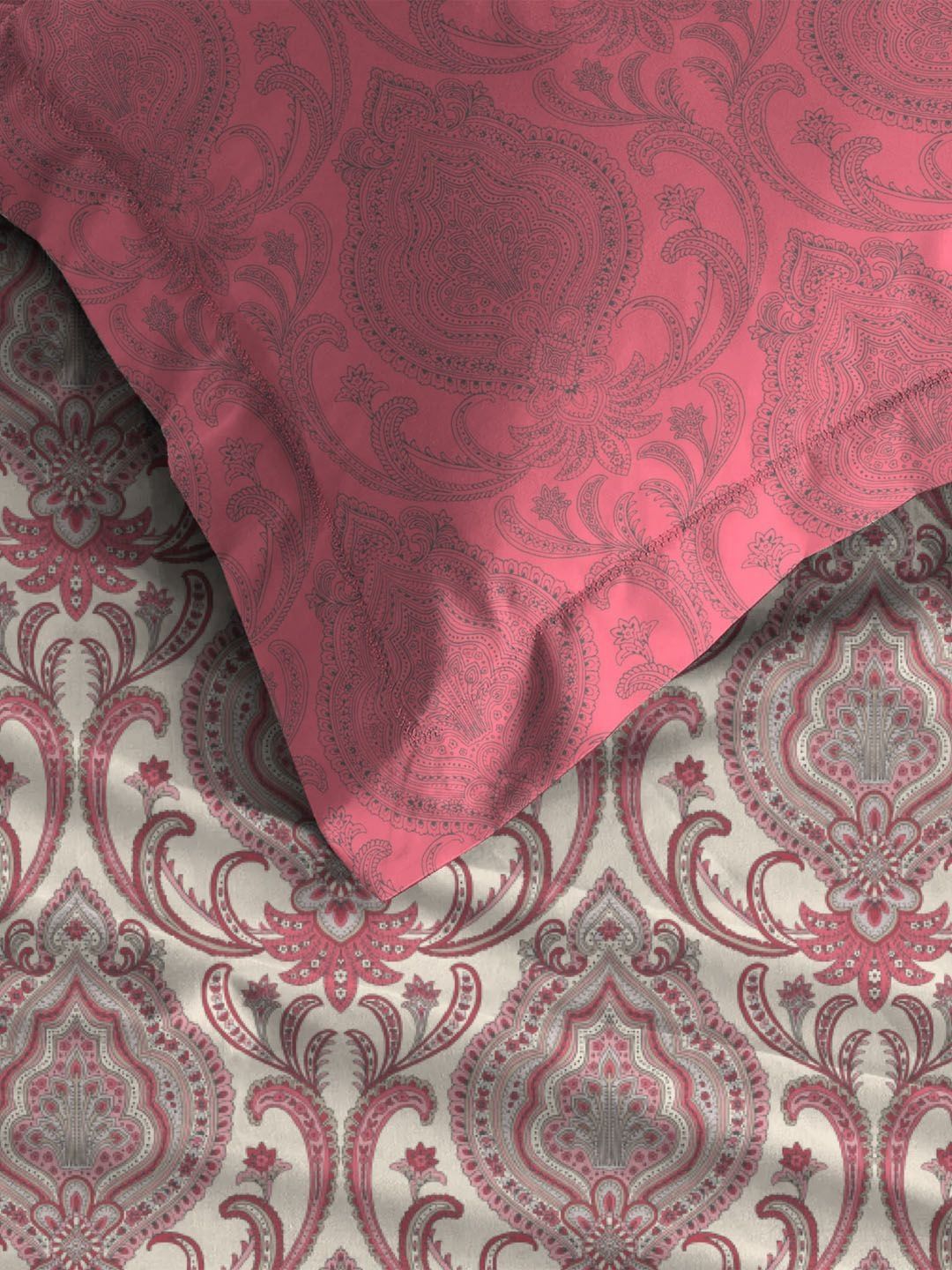 MYTRIDENT Ornate Red Dusk & Dawn Flat 144TC Queen Cotton Bedsheet Set