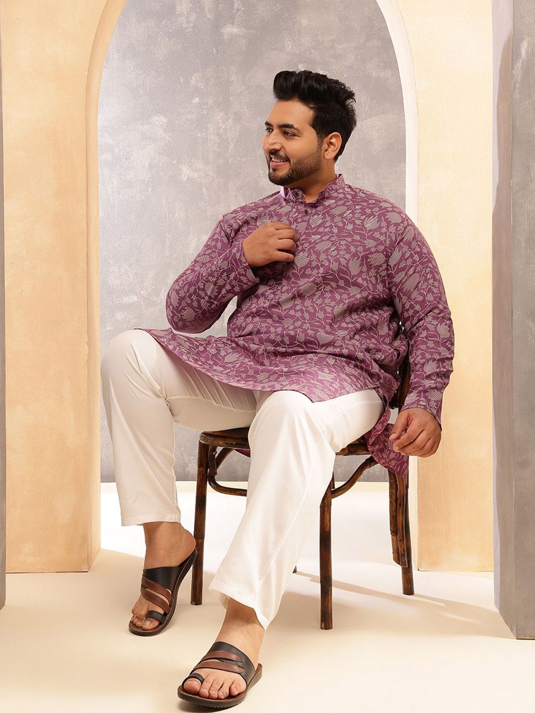 SOJANYA PLUS Men Floral Printed Floral Kurta