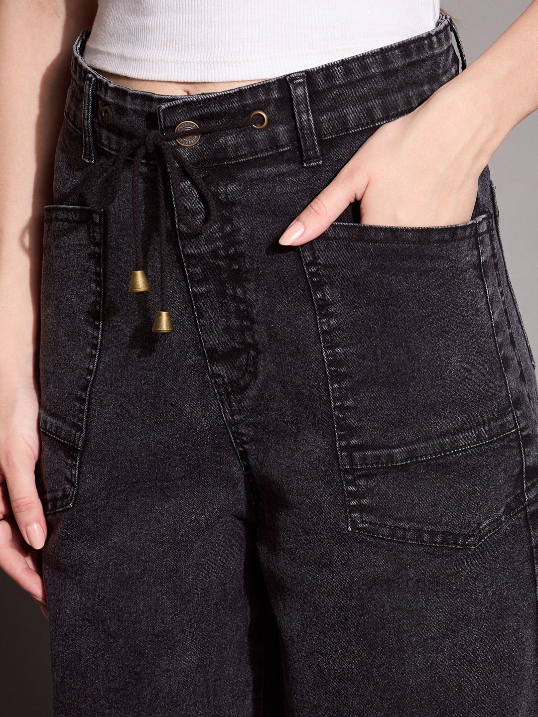 SASSAFRAS BASICS Women Comfort Wide Leg High-Rise Stretchable Jeans