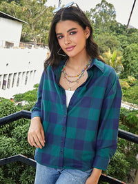 Campus Sutra Women Comfort Spread Collar Checked Oversized Casual Shirt