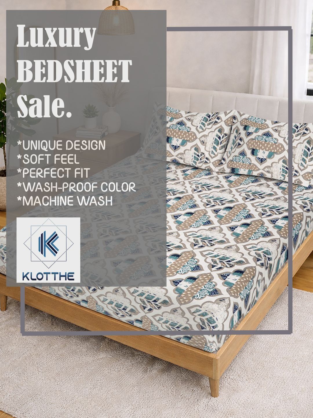 KLOTTHE Cream Geometric 300 TC Cadar Katil King