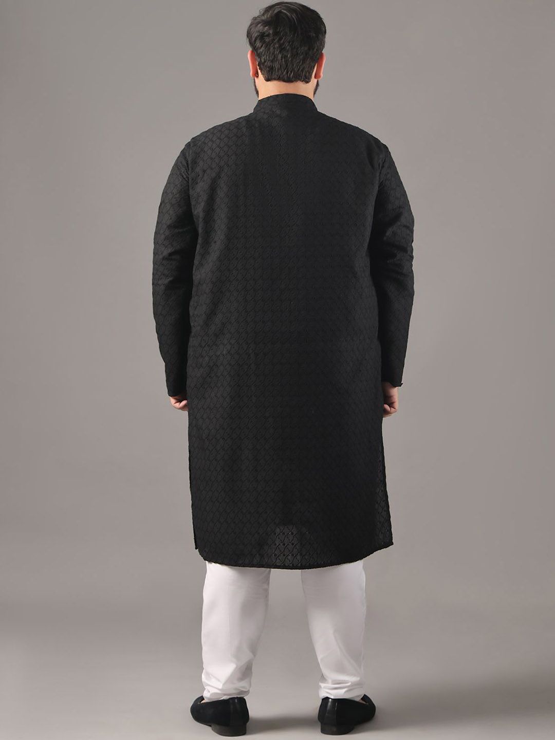SOJANYA PLUS Size Sulam Chikankari Band Collar Pure Cotton Kurta Lurus
