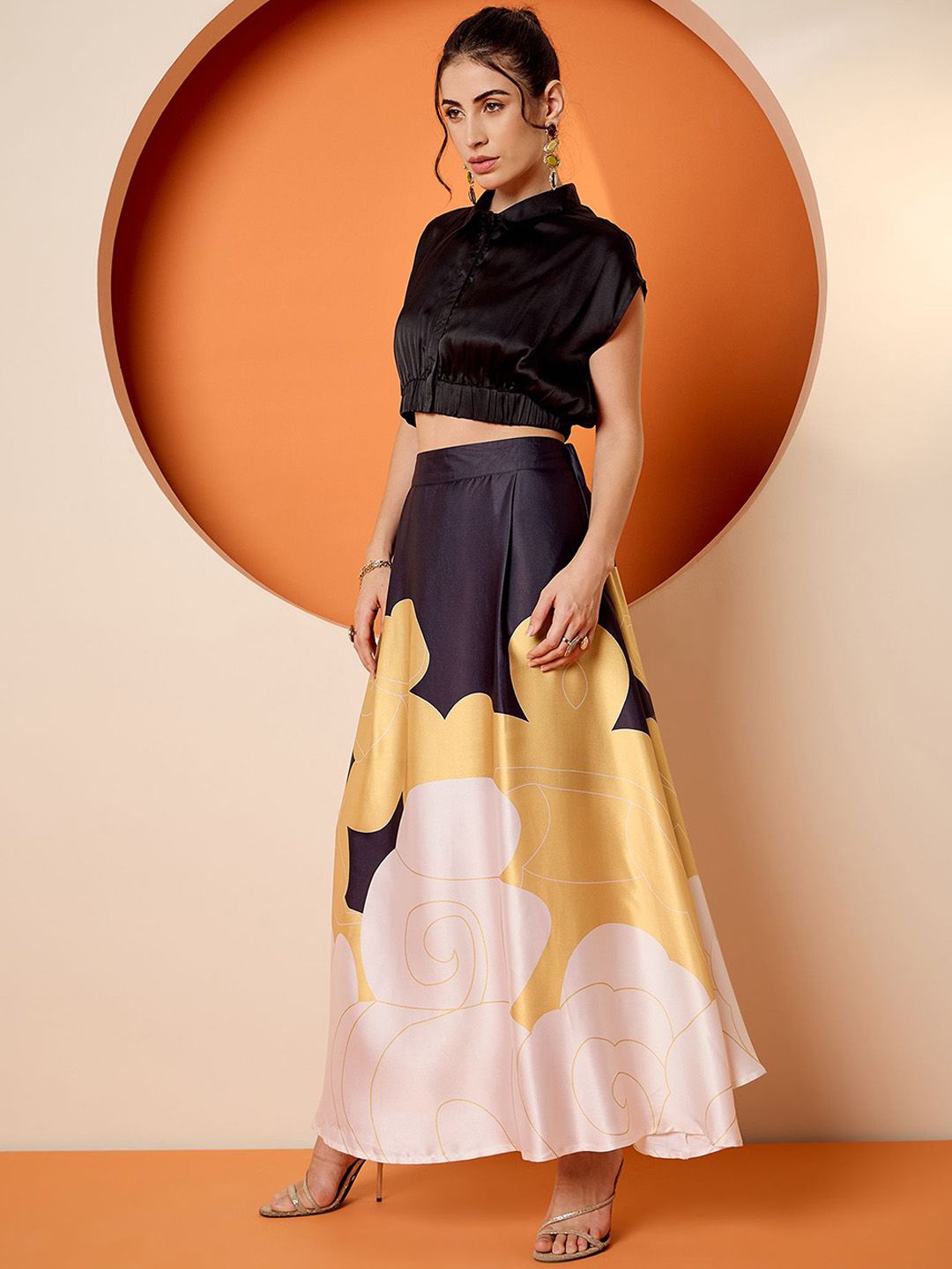 Antheaa Crop Top & Printed Maxi Skirt