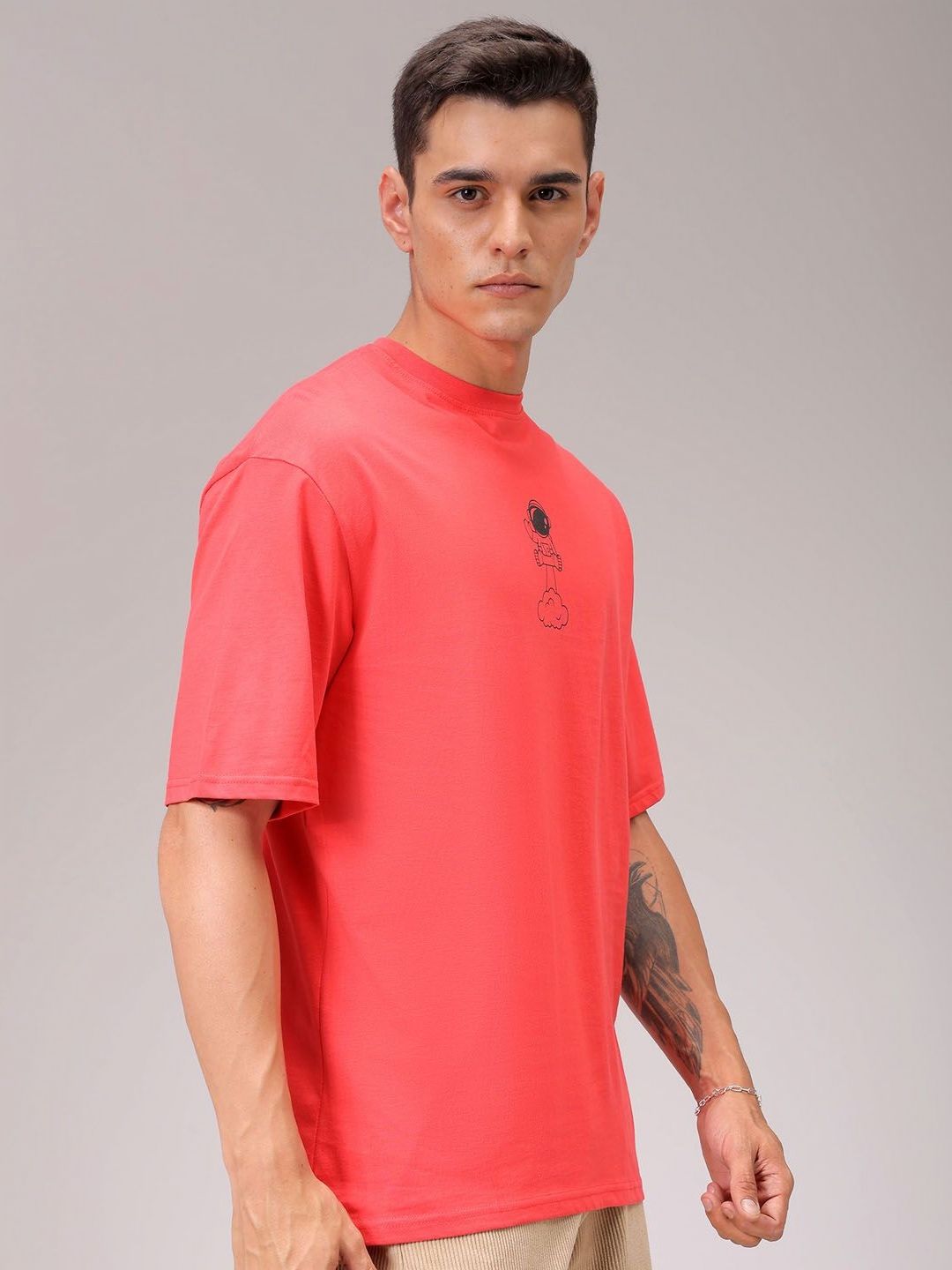 The Indian Garage Co Men Typography Printed Round Neck Cotton Oversized T-shirt