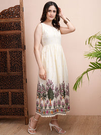 Vishudh Women Solid Floral Print Fit & Flare Midi Dress