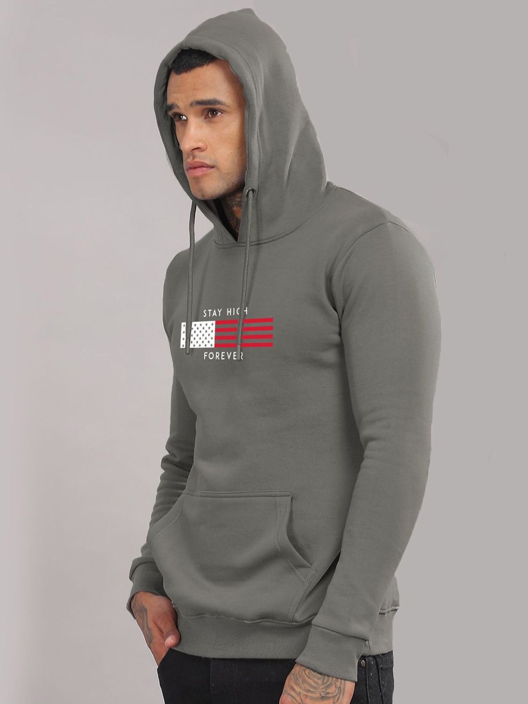 ADRO Men Printed Hooded Pure Cotton Sweatshirt