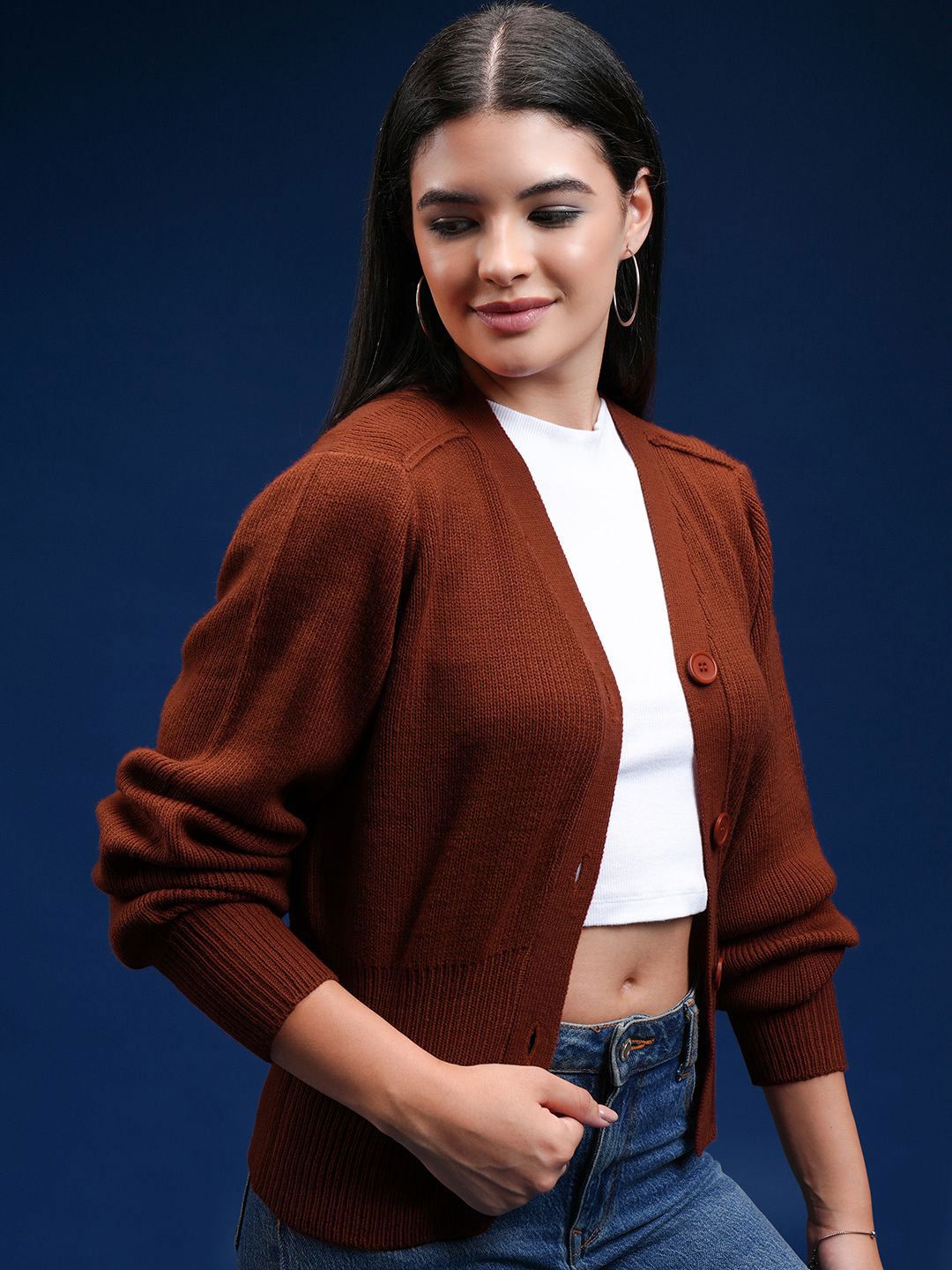 Tokyo Talkies Women V - Neck Cardigan Sweater