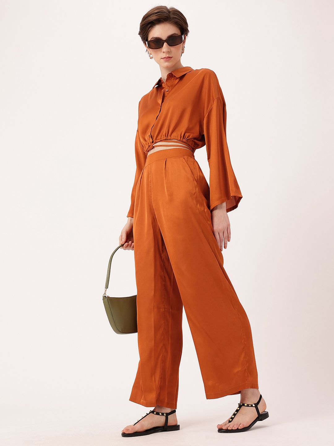 DressBerry Women Minimal Bonheme Satiny Grace Wide Leg Flared Trousers