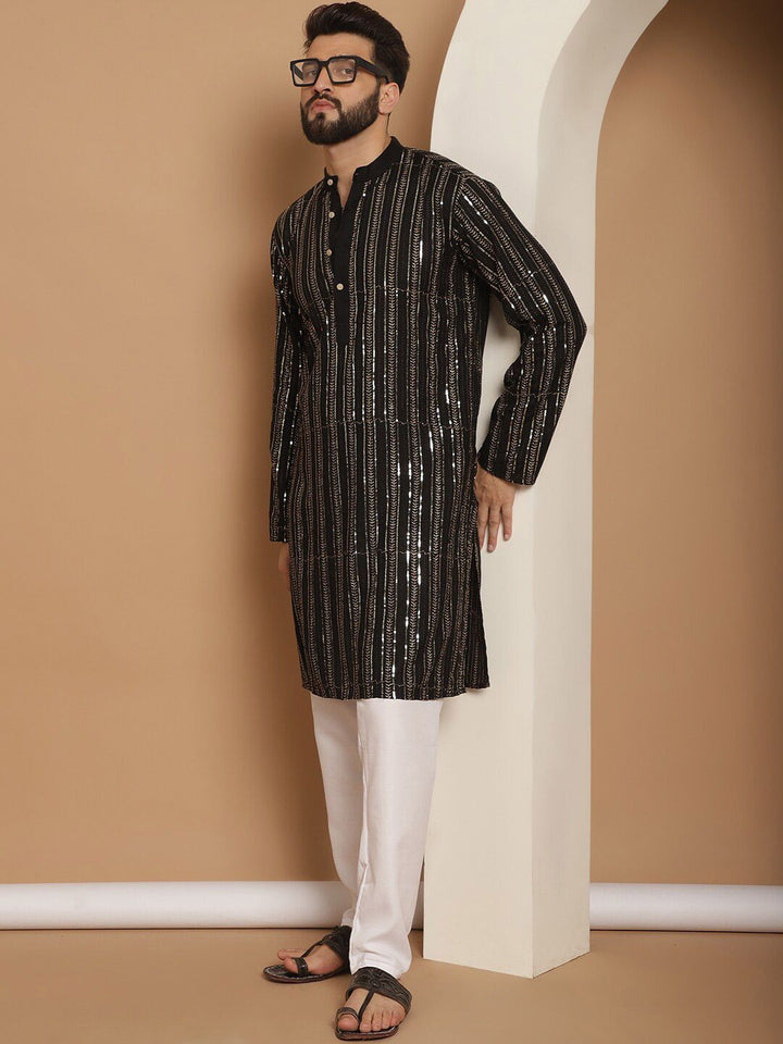 Anouk Embroidered Regular Sequinned Pure Cotton Kurta & Churidar