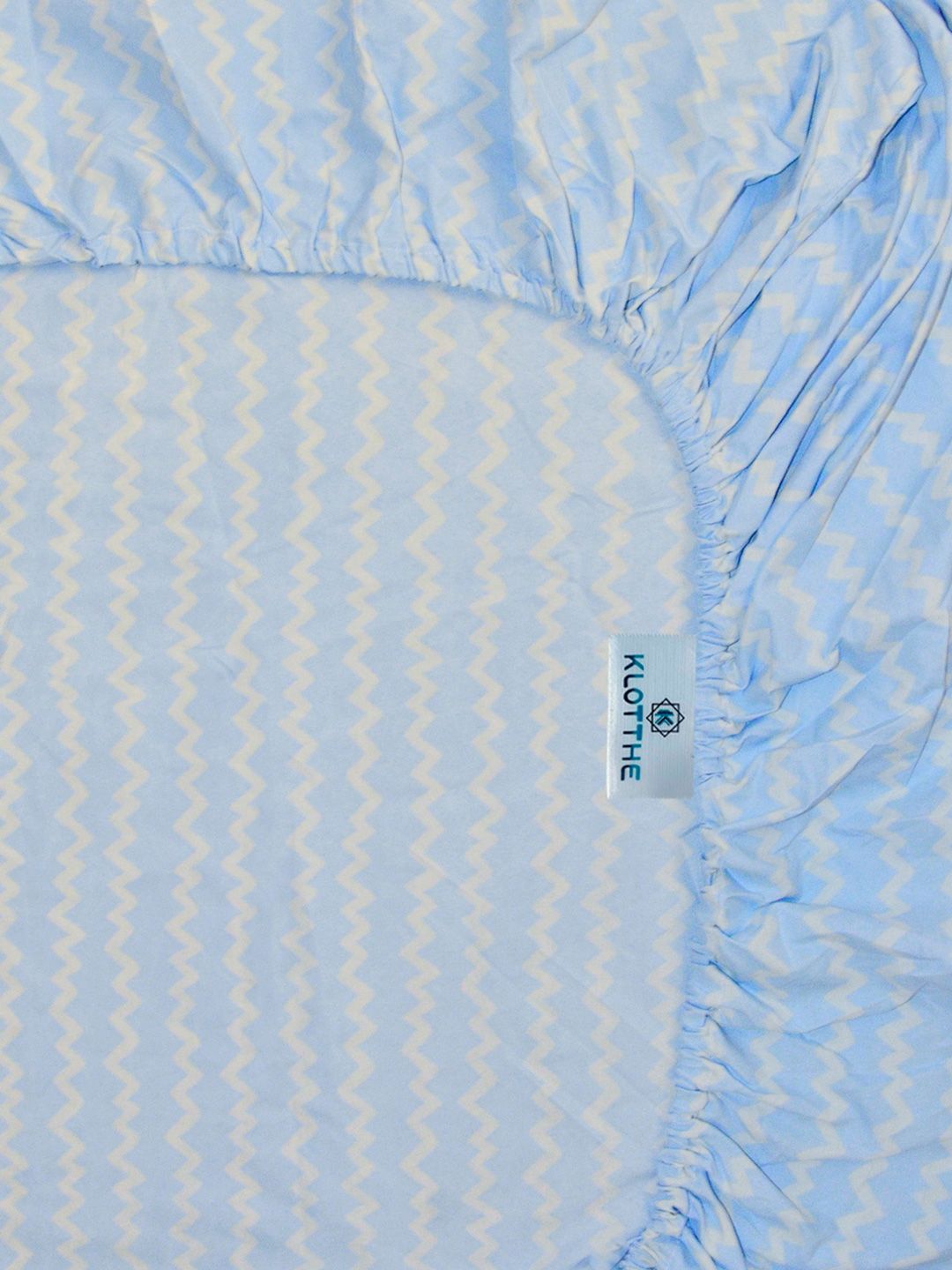 KLOTTHE Blue Striped Printed Fitted 300 TC King Fine Bedsheet With 2 Pillow Covers
