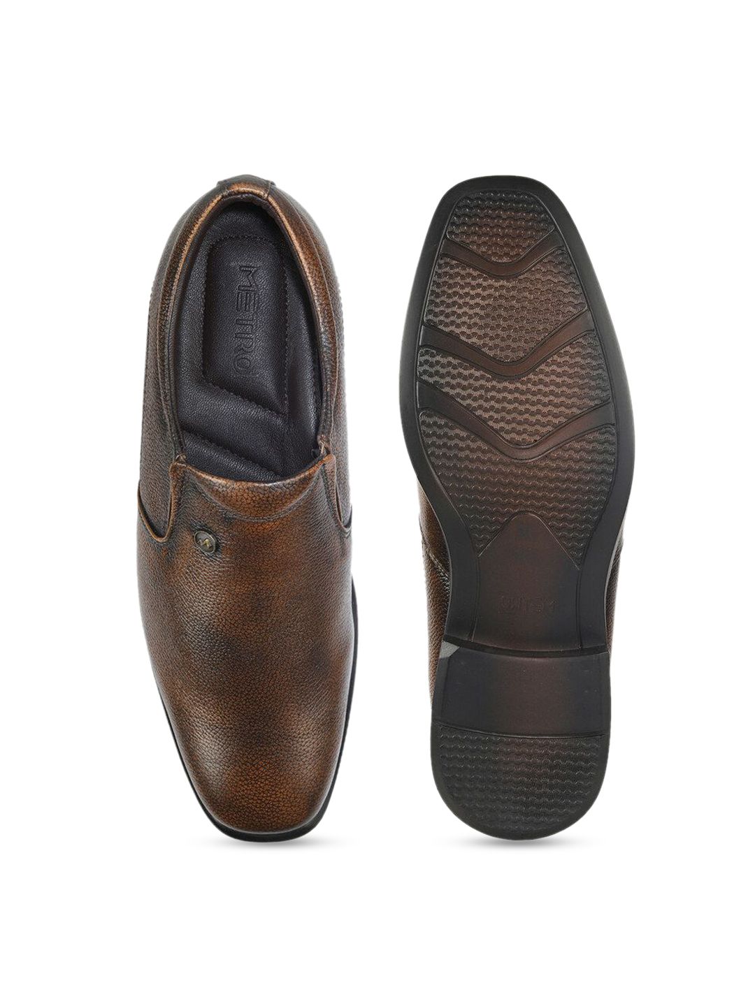 Metro Men Textured Leather Formal Slip-On Shoes