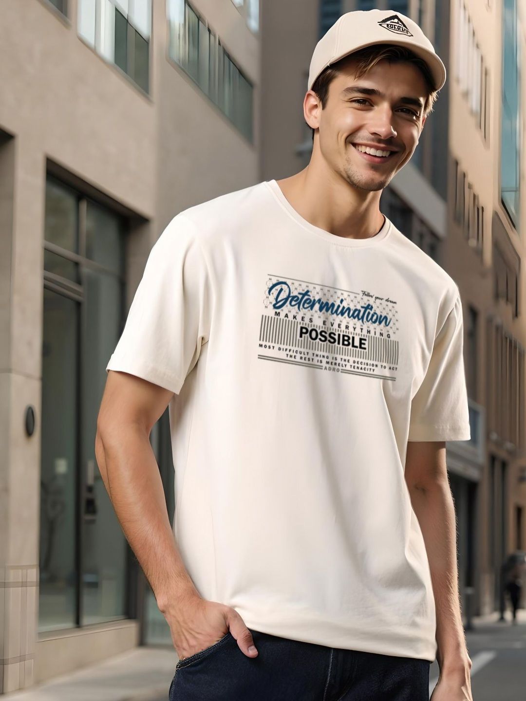 ADRO Typography Printed Round Neck Cotton T-shirt