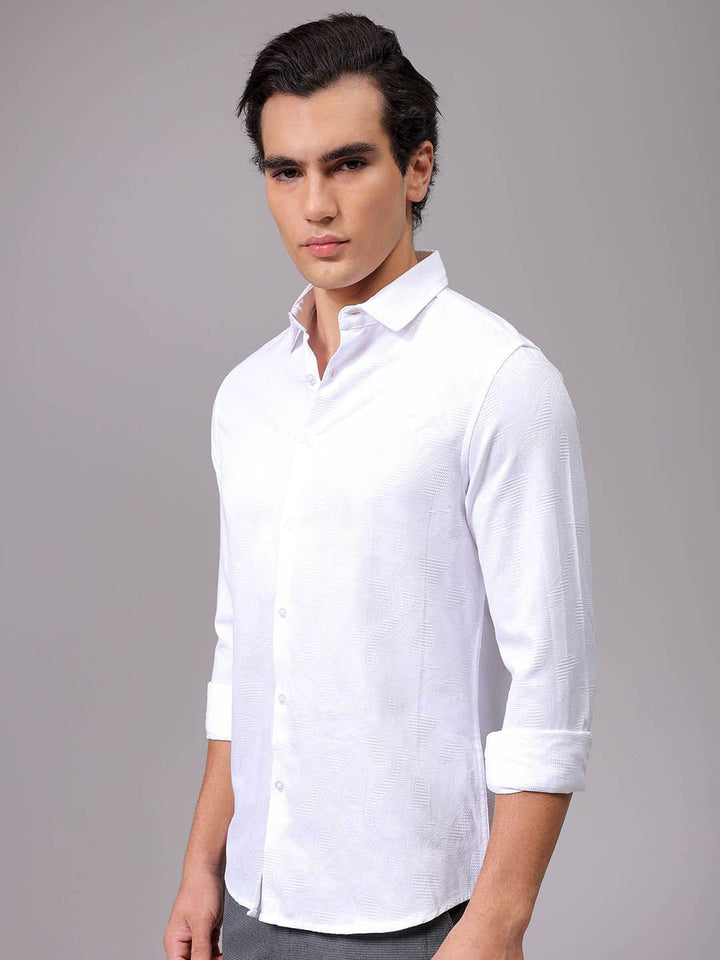 The Indian Garage Co Men Spread Collar Textured Cotton Slim Fit Formal Shirt