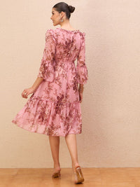 Antheaa Floral Print Drop-Waist Midi Dress