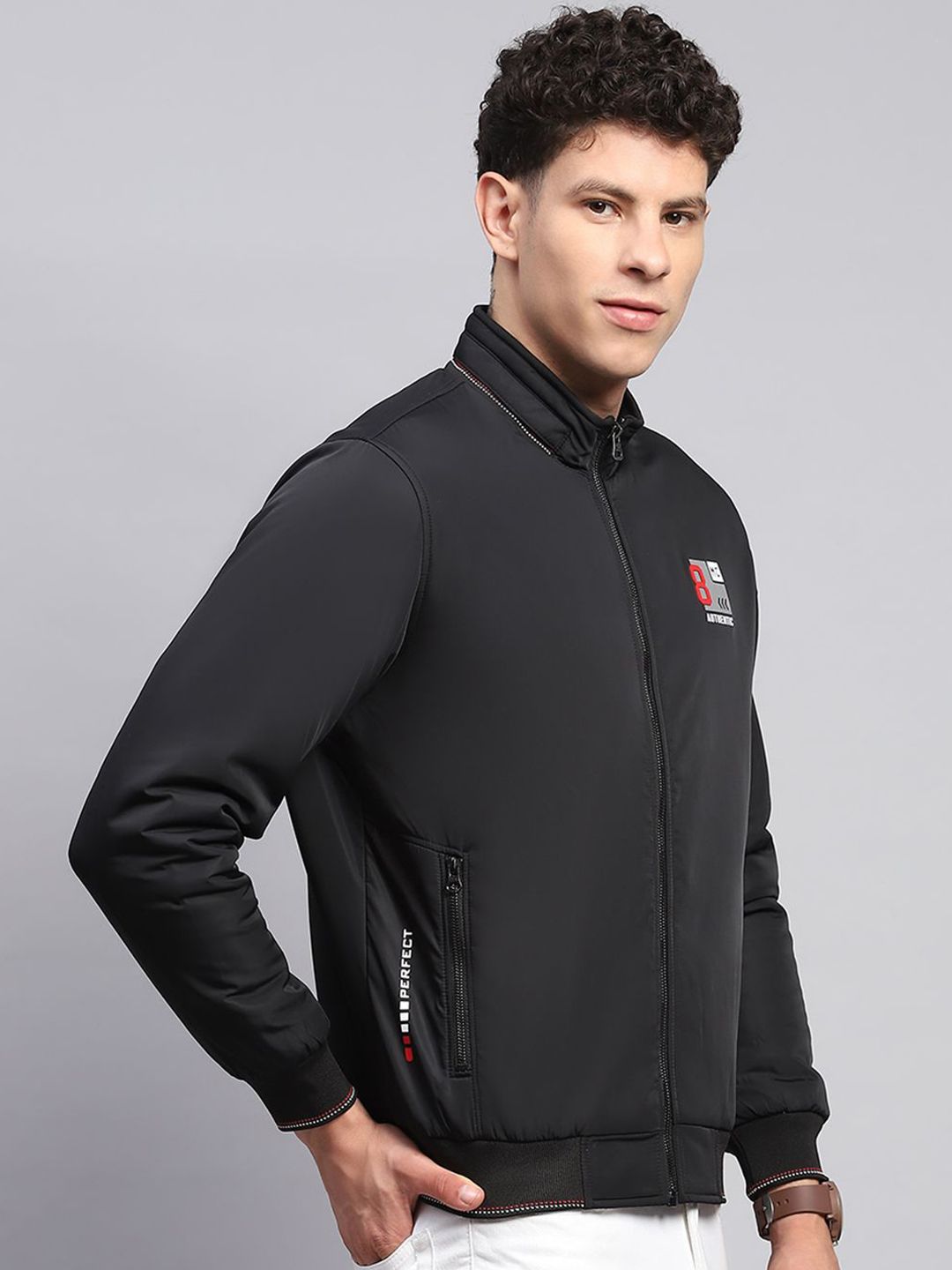Monte Carlo Men Mock Collar Solid Casual Sporty Jacket