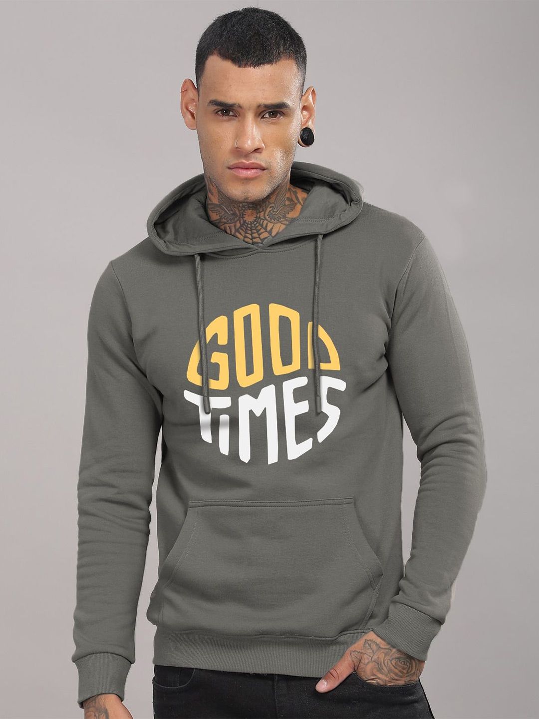 ADRO Lelaki Typography Printed Cotton Hooded Sweatshirt