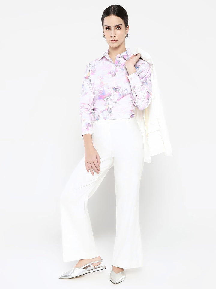 Rareism Women Floral Printed Shirt Collar Cotton Top