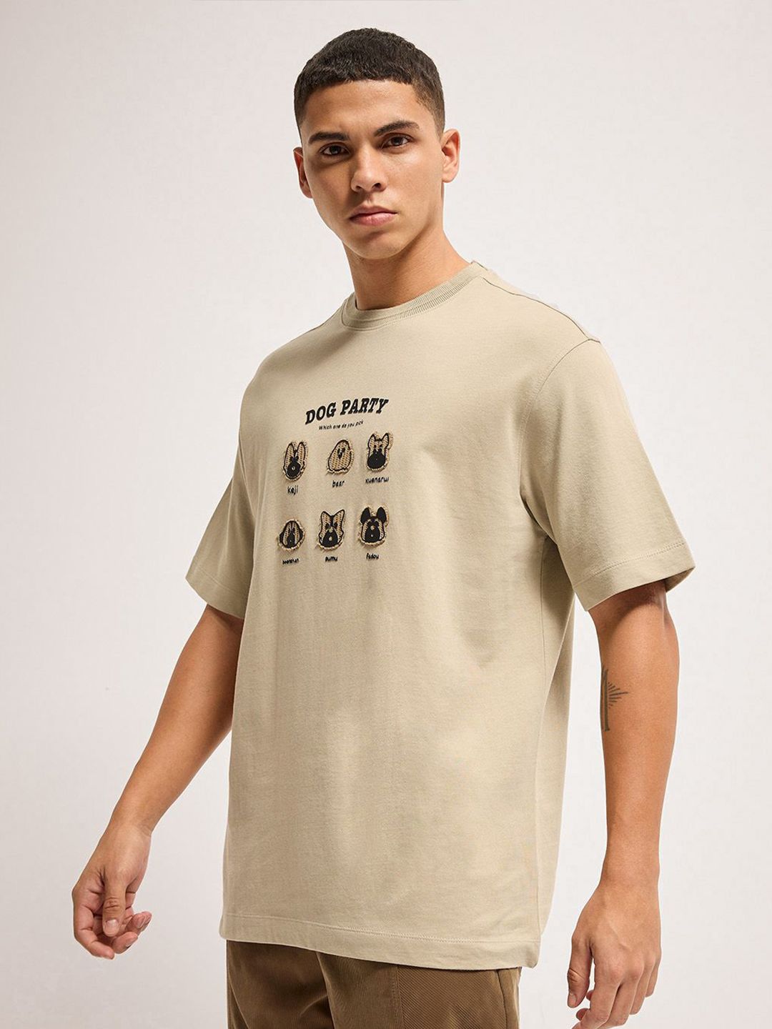 THE BEAR HOUSE Men Graphic Printed Round Neck Pure Cotton Oversized T-shirt