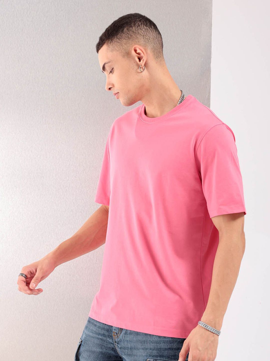 The Indian Garage Co Pink Round Neck Short Sleeves Regular T-shirt