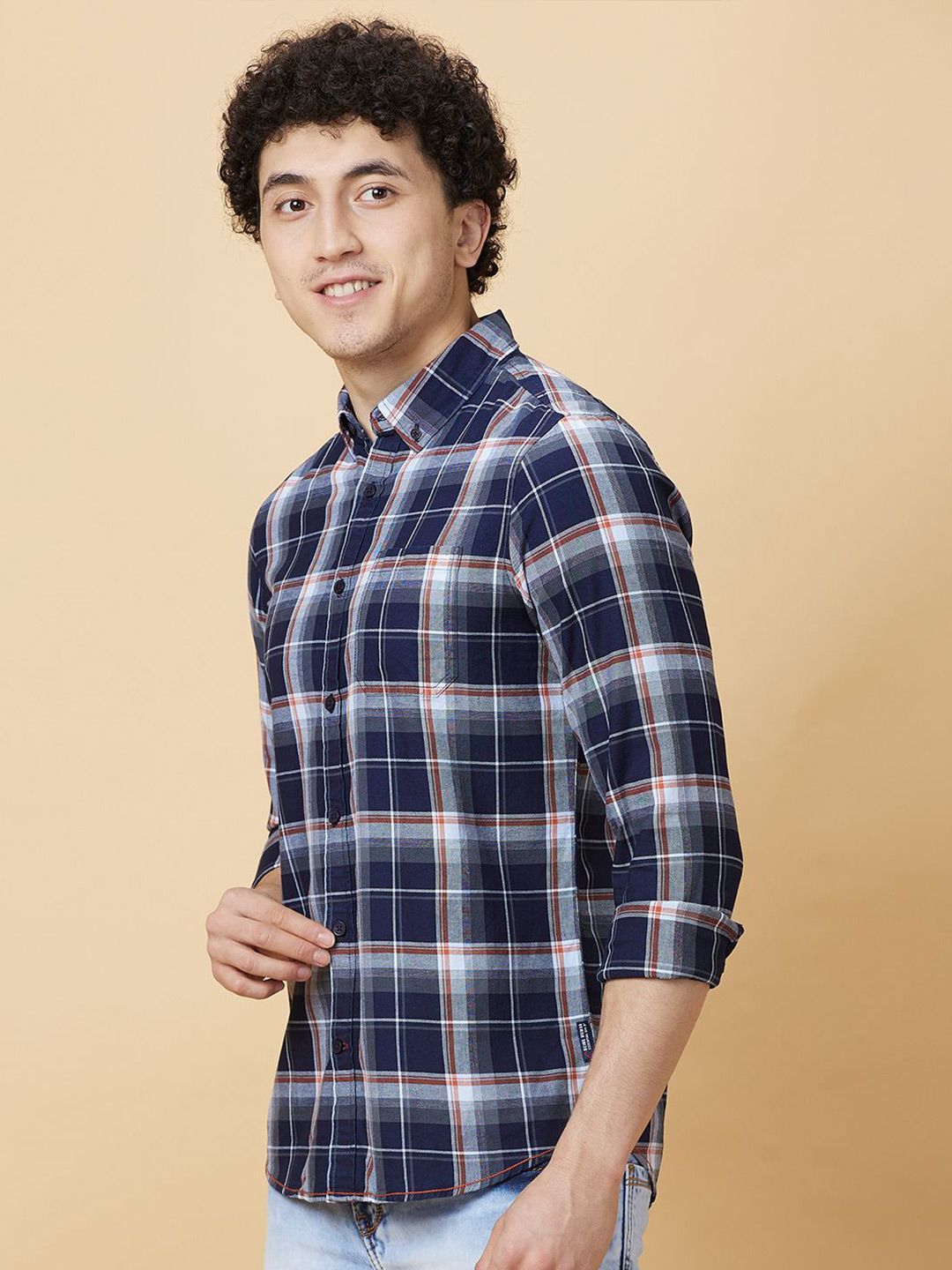 Being Human Men Classic Slim Fit Button-Down Collar Tartan Checked Cotton Casual Shirt