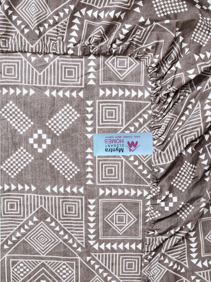 Myntra Elegant Homes Brown & Grey Geometric 300 TC King Bedsheet with 2 Pillow Covers
