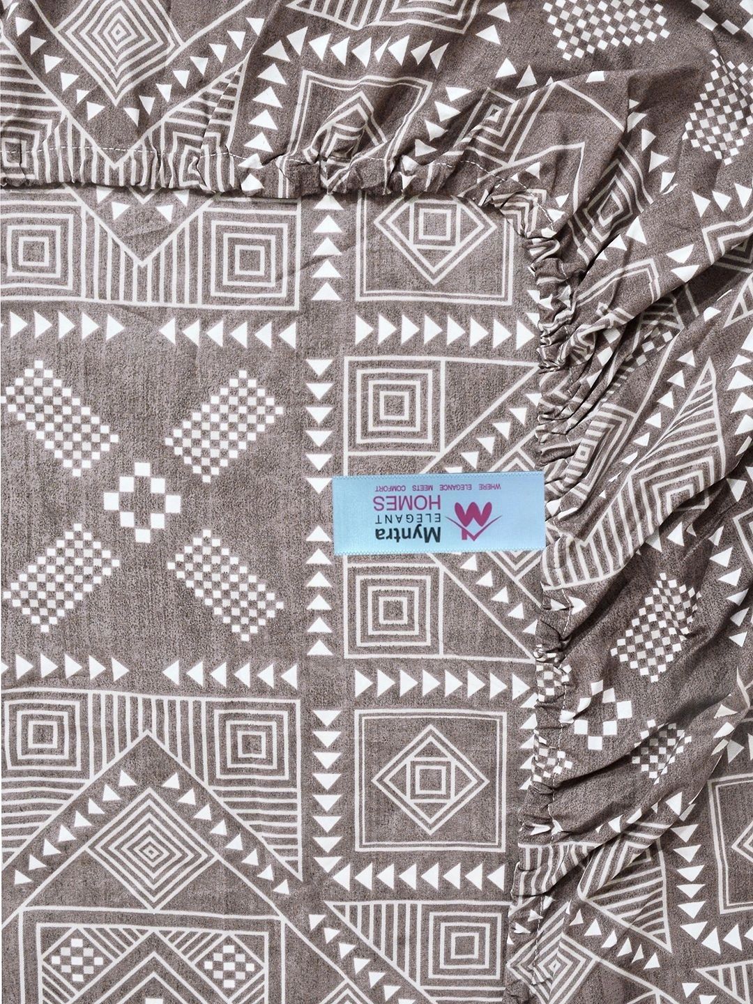 Myntra Elegant Homes Brown & Grey Geometric 300 TC King Bedsheet with 2 Pillow Covers