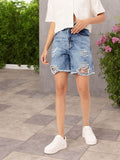 DressBerry Women Raw Edge Ripped Denim Shorts