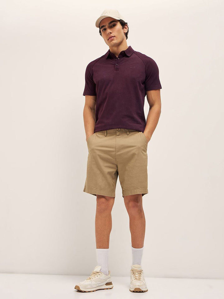 THE BEAR HOUSE Men Solid Polo Collar Cotton Slim Fit T-shirt