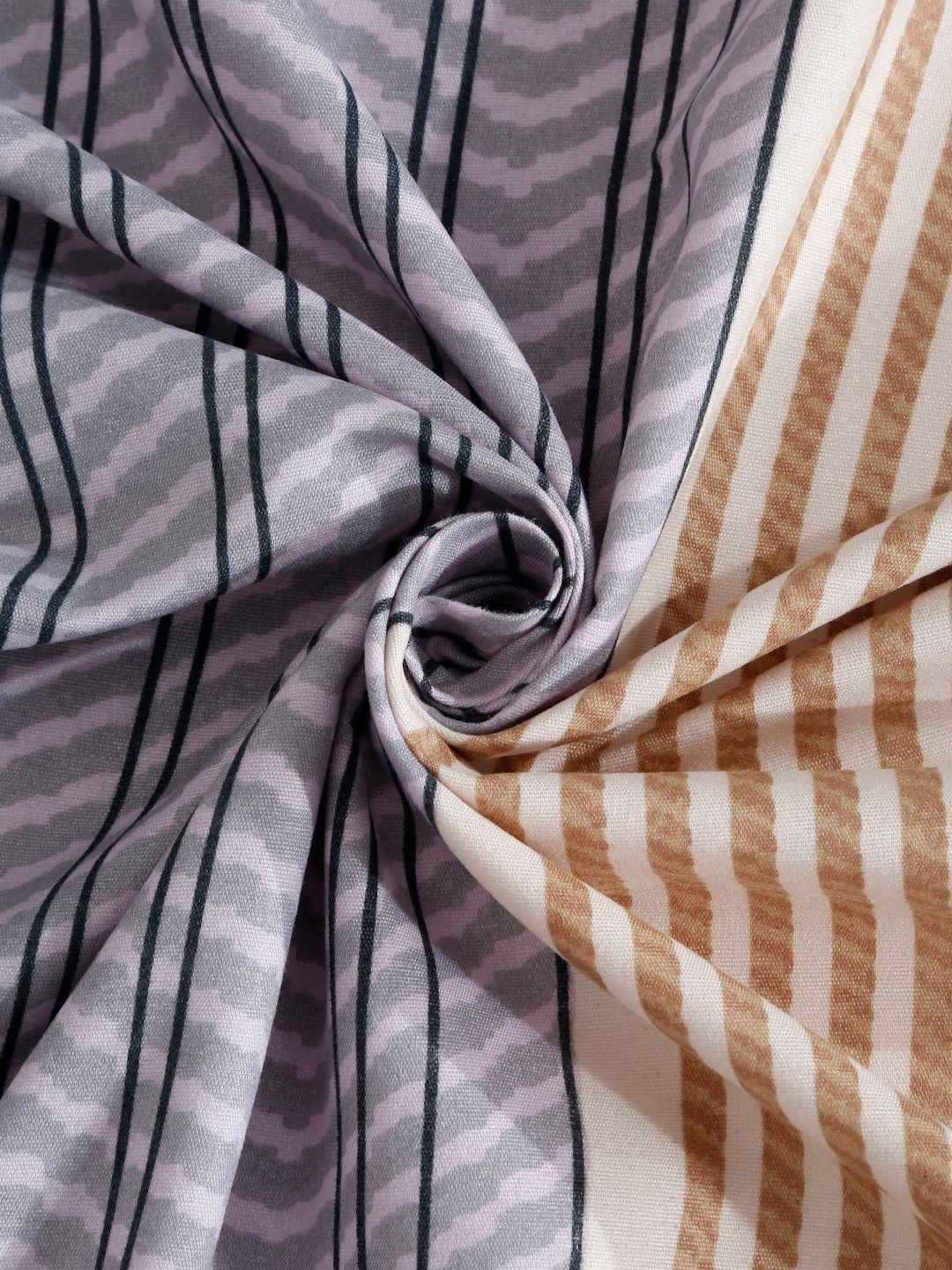 Myntra Elegant Homes Carnival Purple Striped Cotton 300 TC King Fine Bedsheet with 2 Pillow Covers-98 x 89 inches