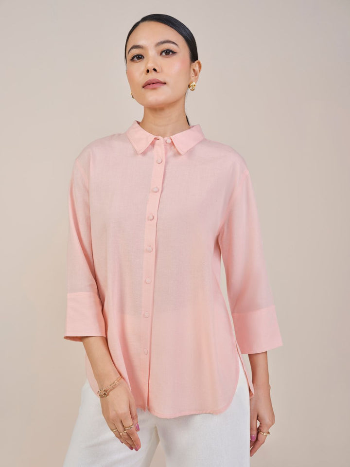 AND Women Solid Shirt Collar Top